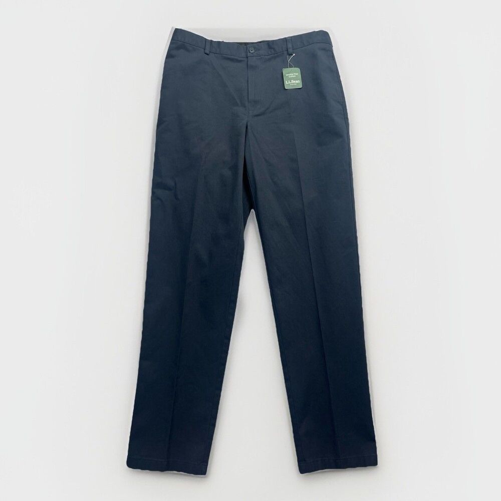 NEW L.L.Bean Classic Fit Wrinkle Free Cotton Dress Pants Mens 37x36 Navy Preppy